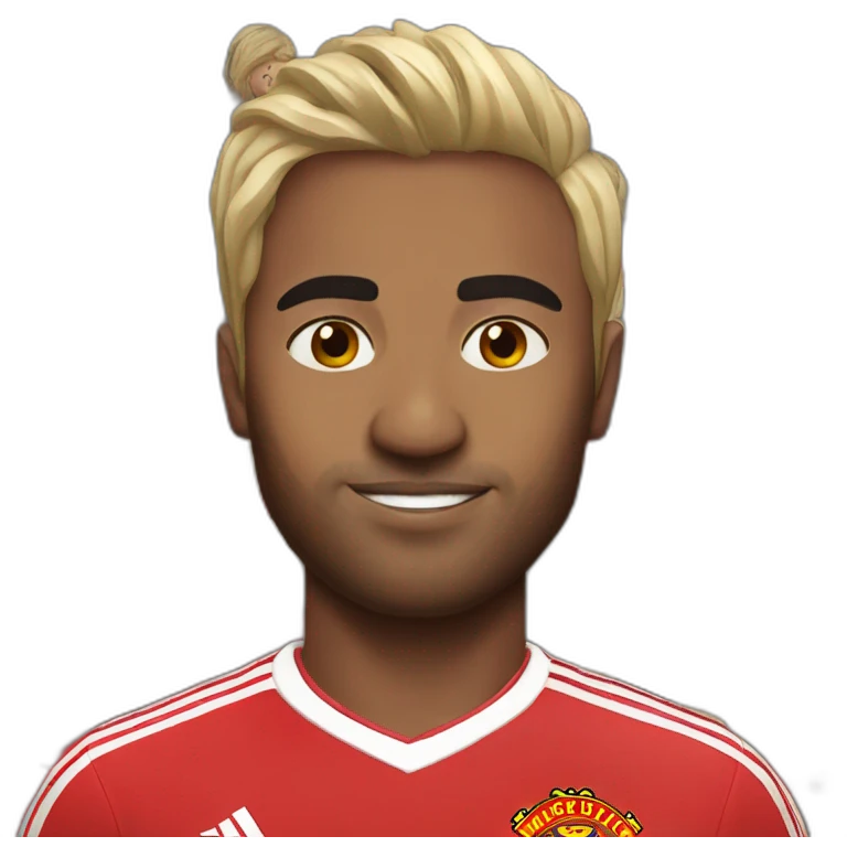 Indian south african with nice hair in Manchester united shirt emoji