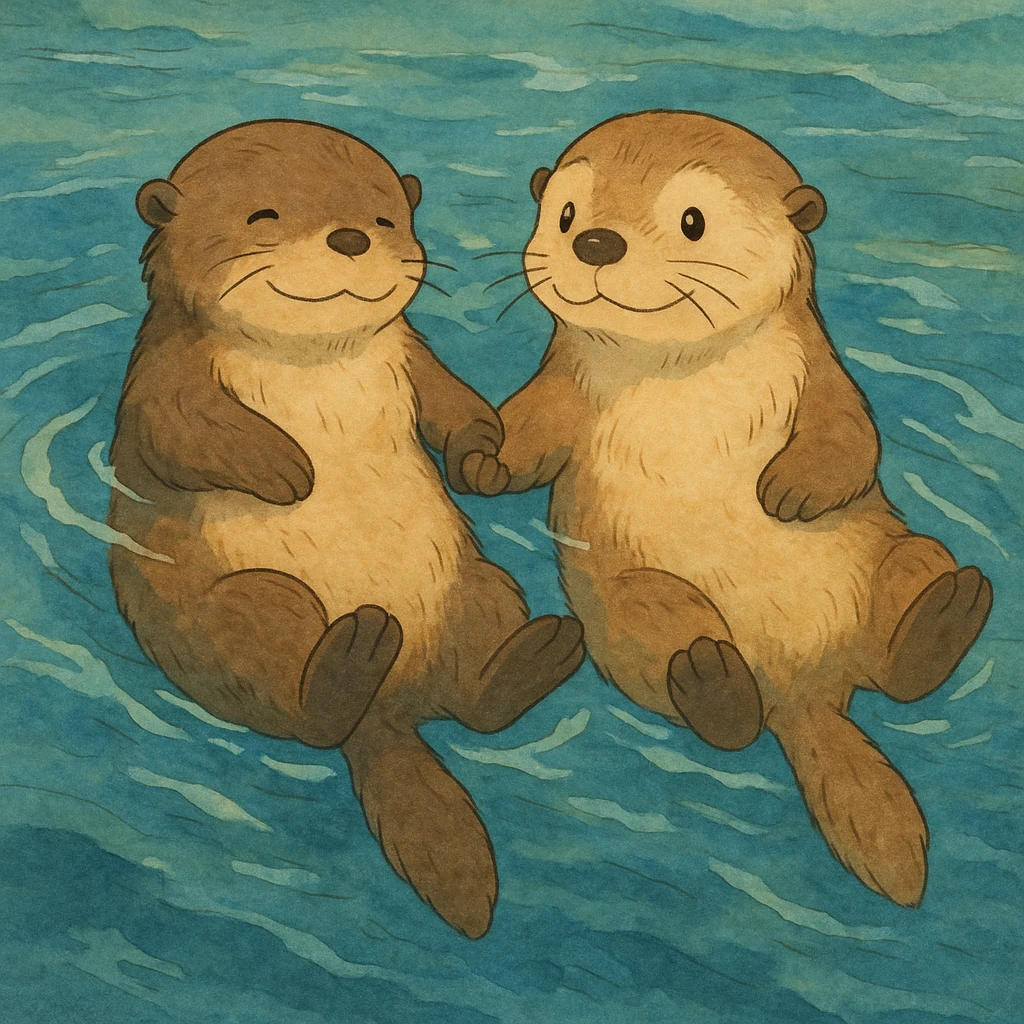 two sea otters holding hands emoji