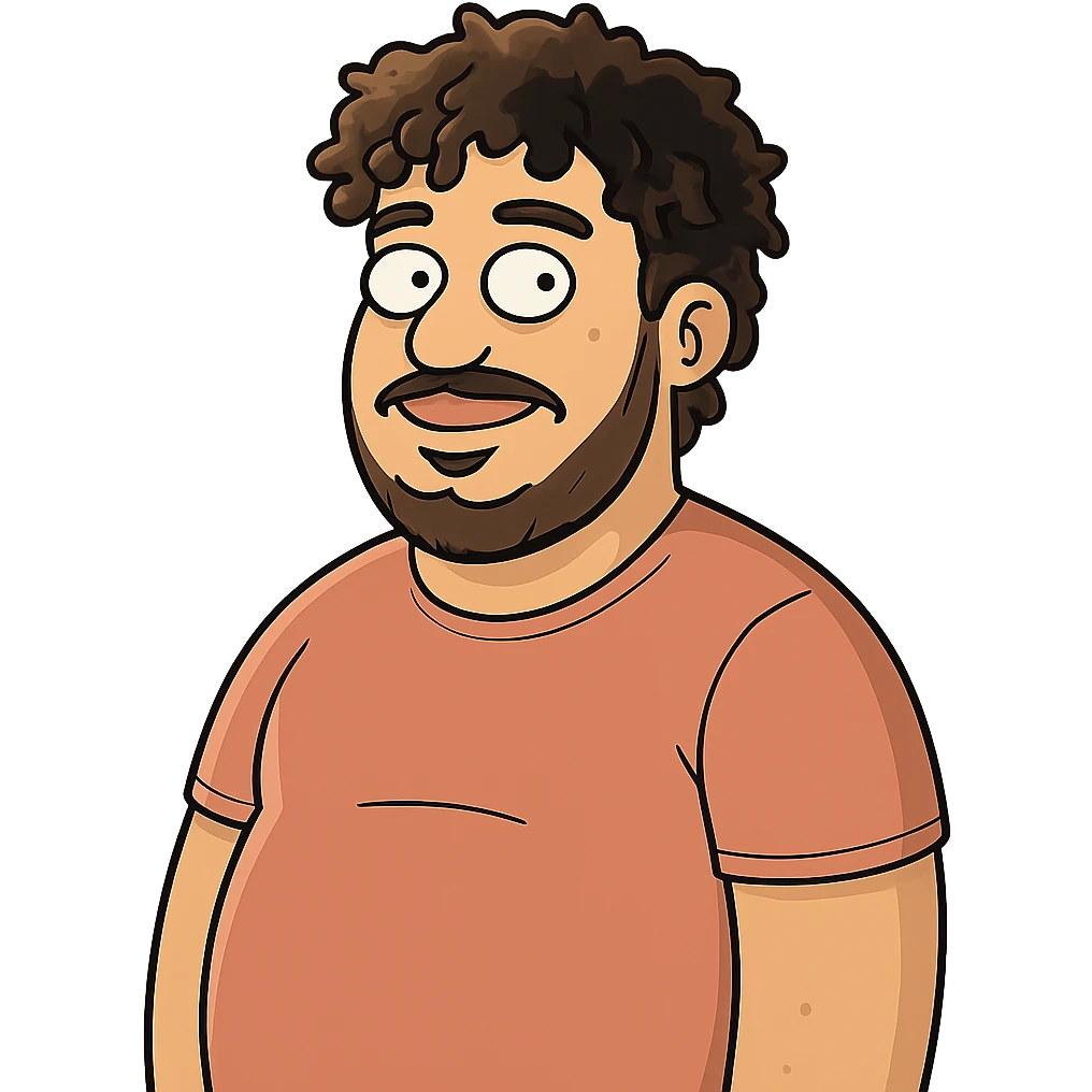 tan guy with mid-length brown and black curly hair like LaMelo Ball, beard, chubby build emoji