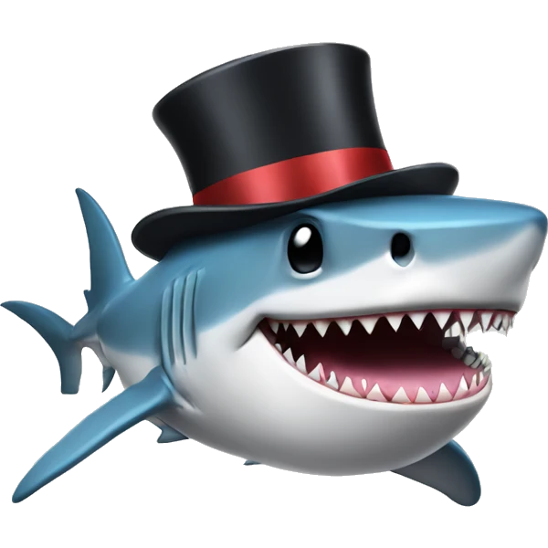 Shark with a top hat poop emoji