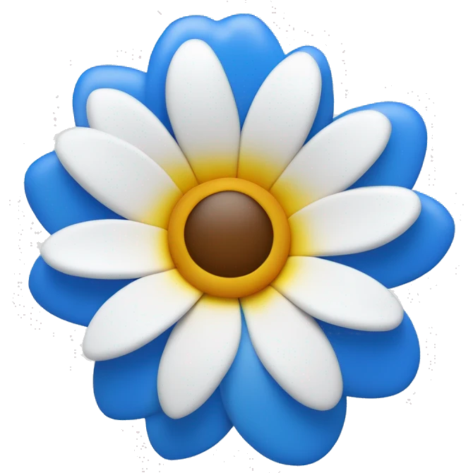 La imagen muestra una flor azul y blanca con estambres amarillos en el centro sobre un fondo blanco.Y que la flor se parezca a una de hawaii emoji