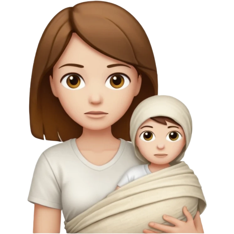 Mummy, his clothes:white T-shirt, brown hair emoji