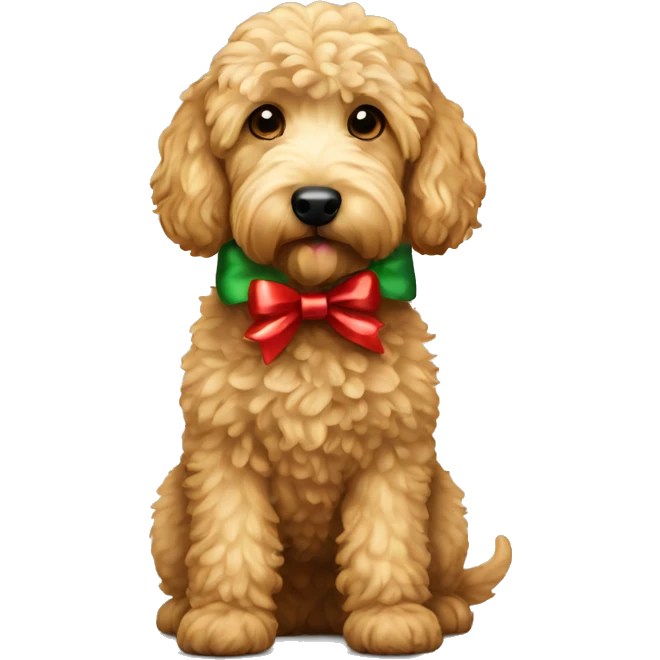 Golden doodle with christmas bow emoji