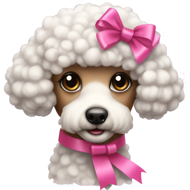 A small puffy poodle with a pink ribbon  emoji