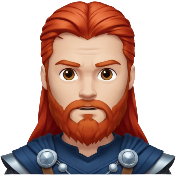 Thor, God of Thunder from Gods and Goddesses with long red hair and beard, silver and dark blue outfit emoji