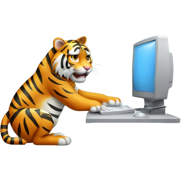 tiger playing on a computer emoji