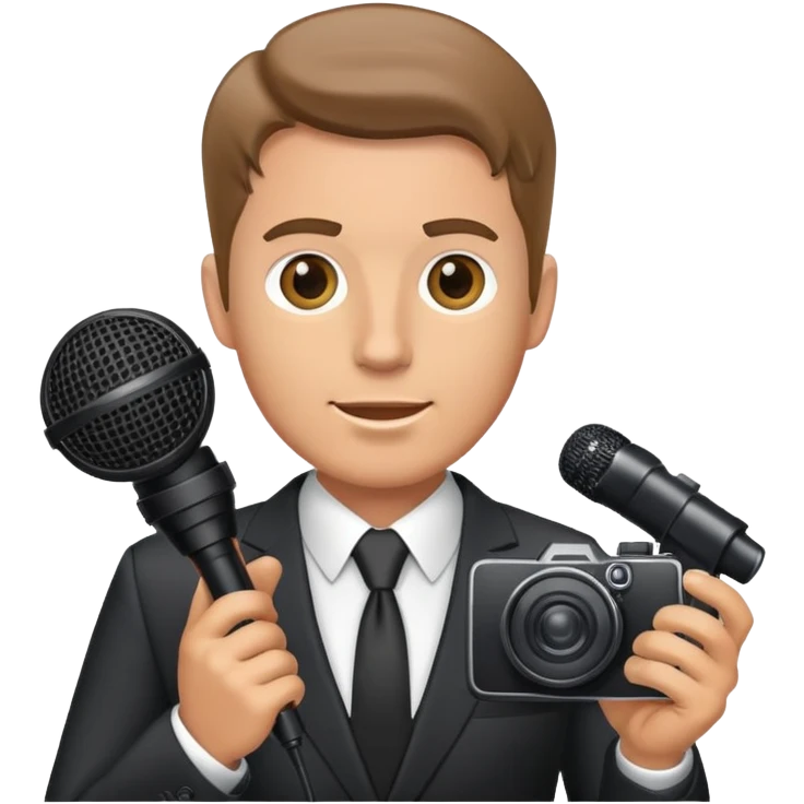 White guy. Mafia but in hands holding microphone and camera emoji