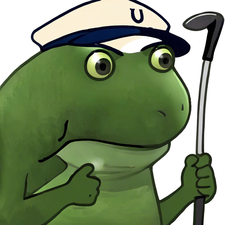Bufo playing golf with a golf club and a golf hat emoji