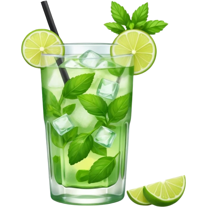 Make a mojito in she style of an emoji in a small glas  emoji