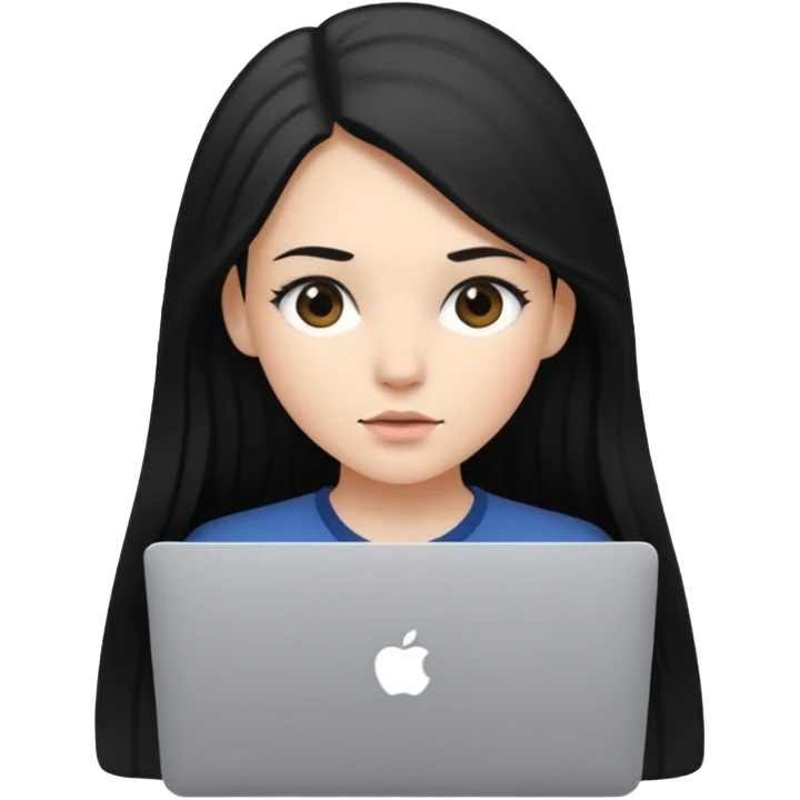 a girl using the mac book air with black  emoji