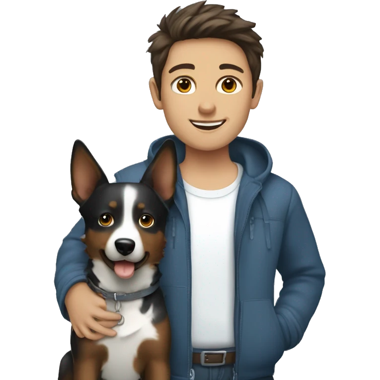 brunette girl with brunette boy with a blue heeler emoji