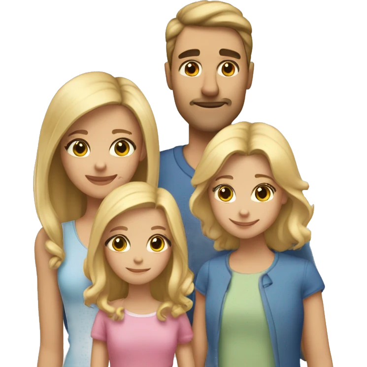 Family of 5, 3 blonde girls, dad with brown hair, mom with longe blonde hair emoji