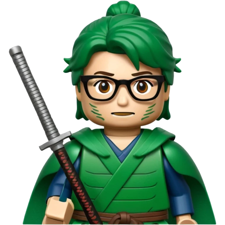 lego Samurai with glasses, Warrior in green samurai armor, with katana emoji