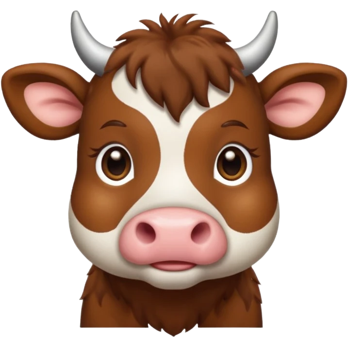 Make a cute brown cow with a brown wig and brown eyes emoji