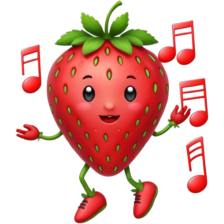 A Dancing strawberry with music notes around emoji