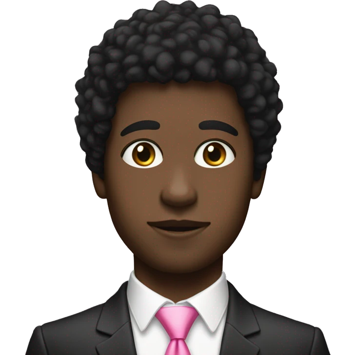 A profile of a black twink with an afro mullet in an intricate suit with a pink tie and no beard emoji