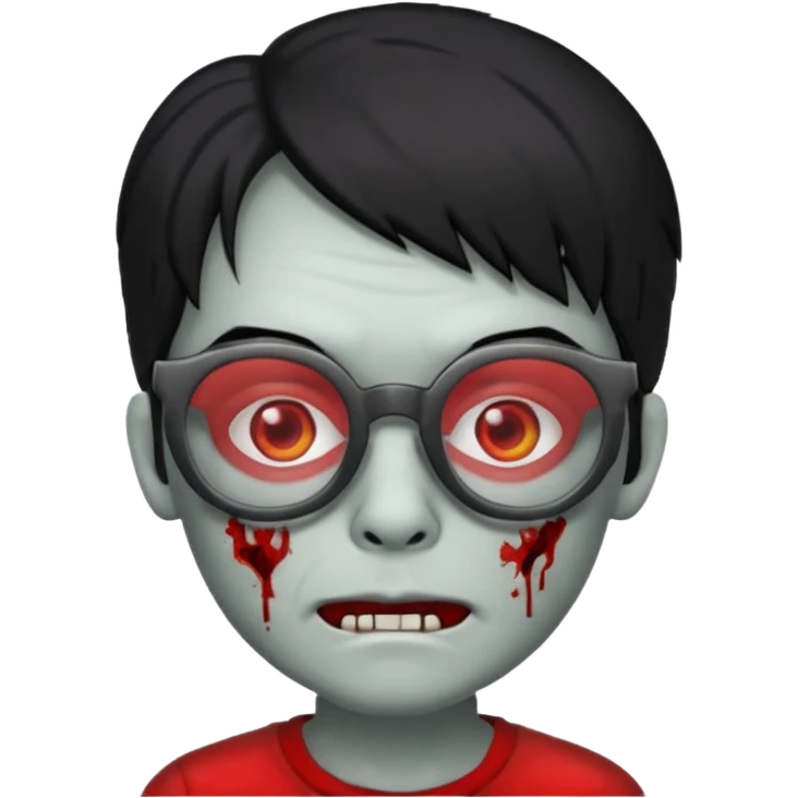 zombie black hair with big red glasses emoji