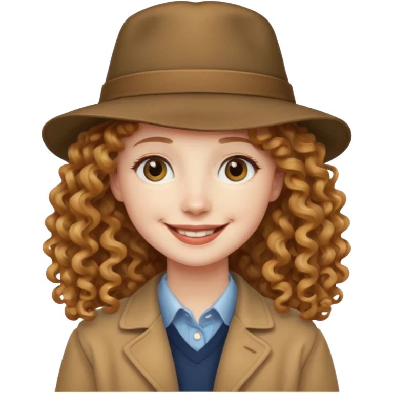 long hair light brown curly pale skin and a hat emoji