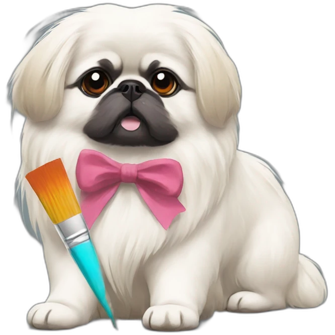 White Pekingese artist with colored paints emoji