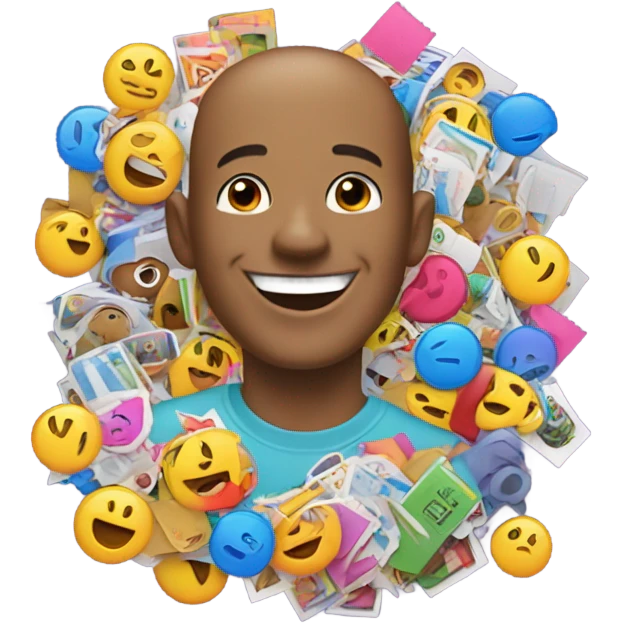 Very happy guy with a pile of stickers emoji