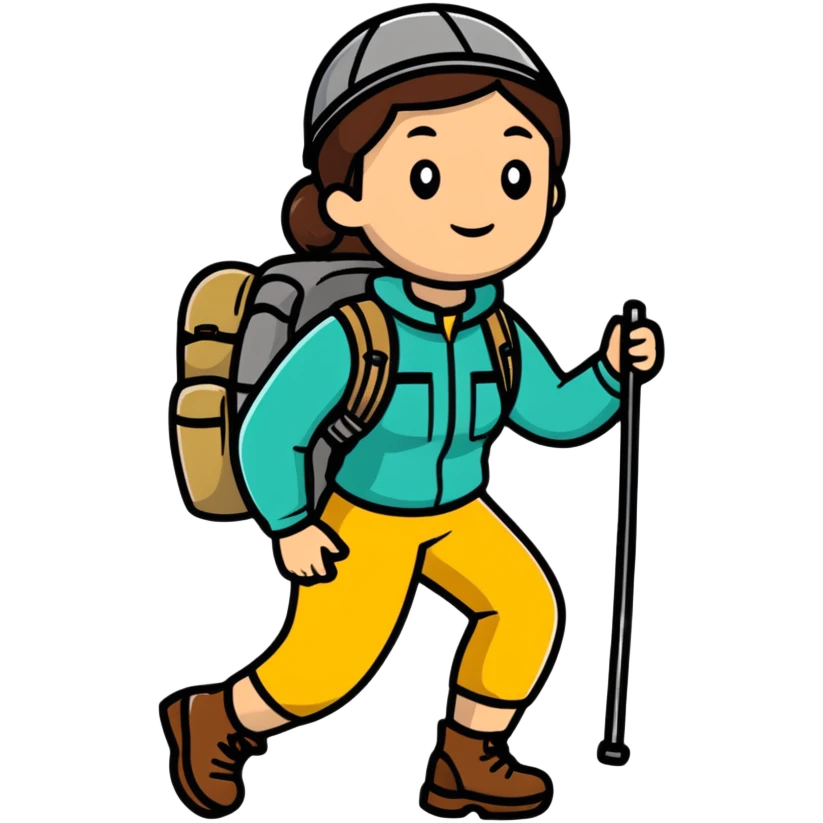 Woman explorer in backwoods with hiking gear emoji