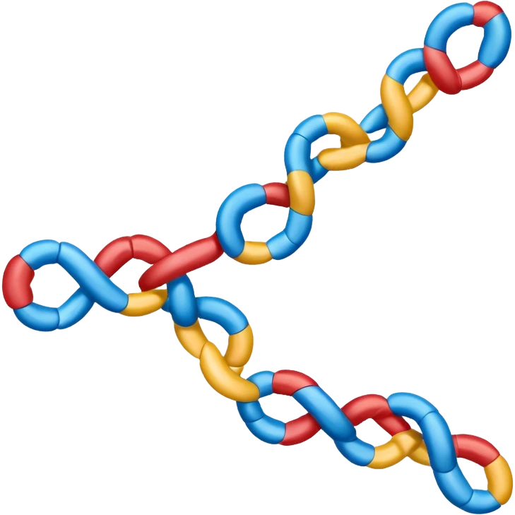 Single RNA strand (mRNA) modeled like a museum display: one strand only, gently twisting half-helix; glossy polymer appearance; ribose–phosphate backbone as a continuous ribbon; bases A U C G as colored plaques facing inward;  emoji