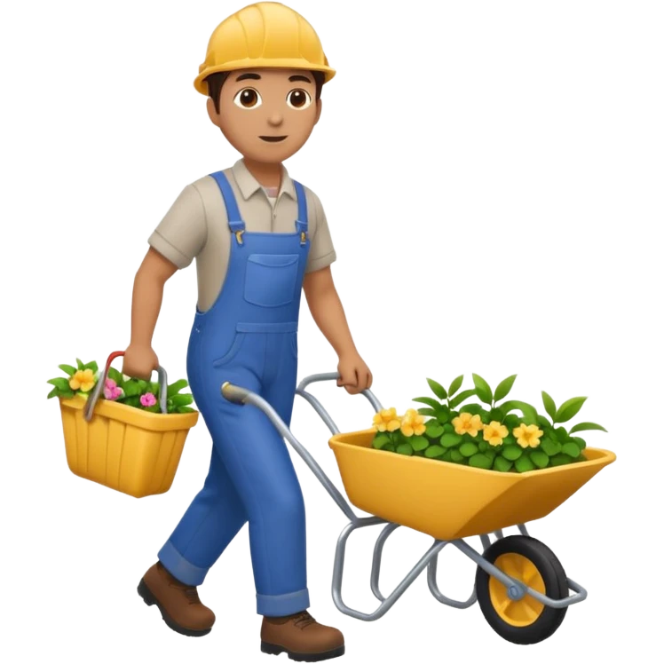 Landscaping company worker, walking with wheelbarrow, full body emoji