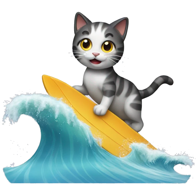 Cat riding a wave emoji