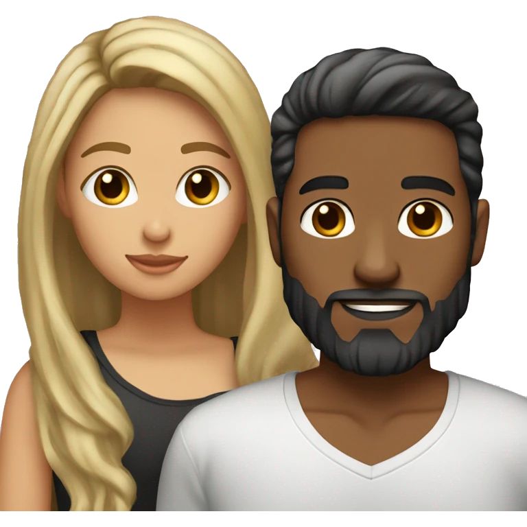 light brown skin girl with long blonde highlights brown hair and her boyfriend with black beard and light skin emoji