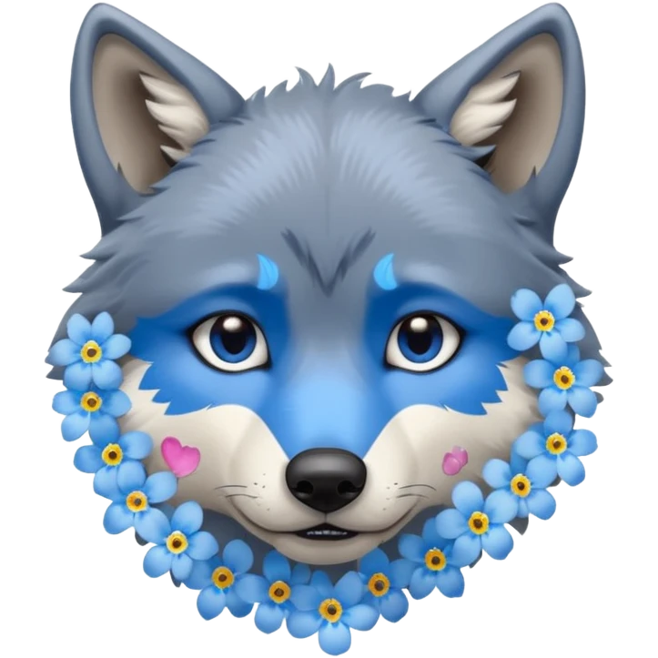 Tired wolf with forget-me-not flower on ear emoji