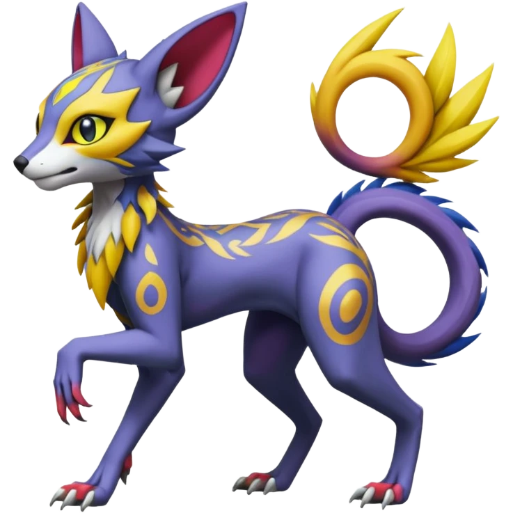 Colorful Meloetta-Lykoi-Sergal-Renamon-Wargreymon-Pokémon-Digimon-Fakémon-fusion-hybrid-creature emoji