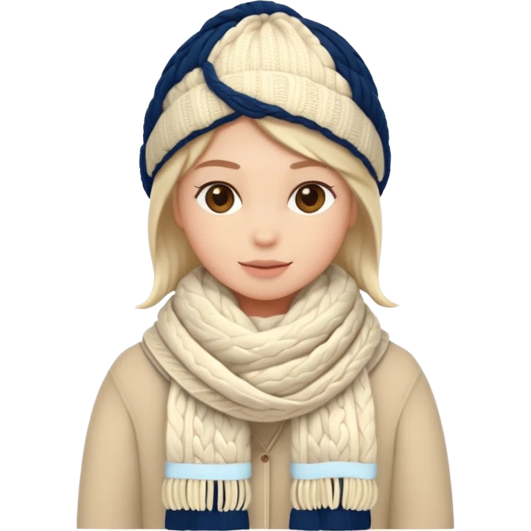 cute soft-matte emoji of an ivory scarf with thick cable-knit patterns, light beige accents, cozy and fluffy winter texture, gently folded shape, minimal details, warm and soft shading emoji