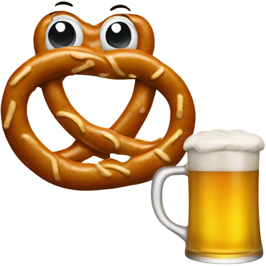 Cartoon pretzel, holding a beer  emoji