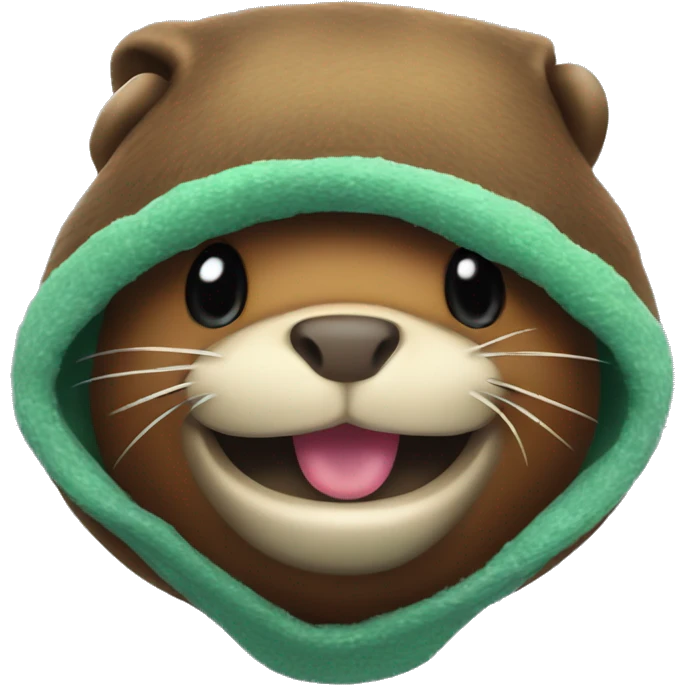 Very cute beaver with frog beanie smiles towards with their teeth out emoji