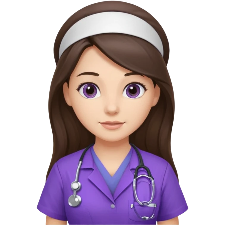 pretty brunette nurse with long hair in purple scrubs emoji