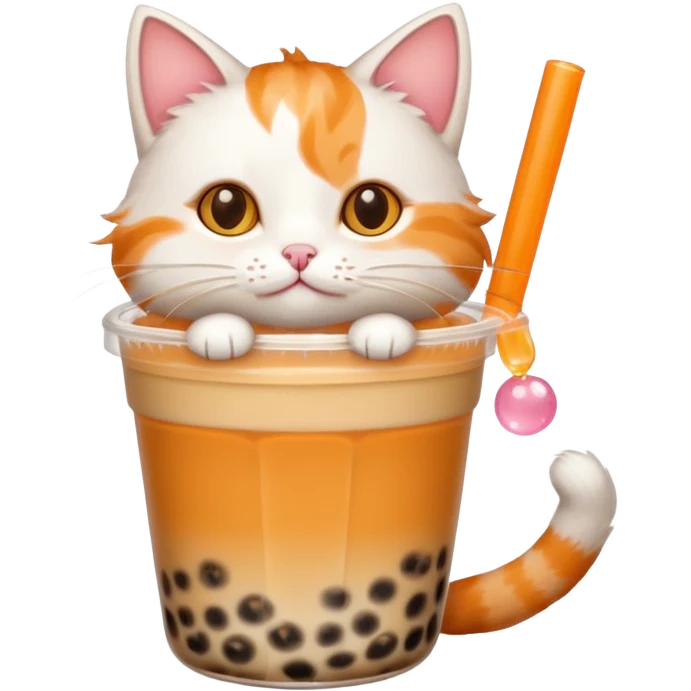 cat with bubble tea holding emoji