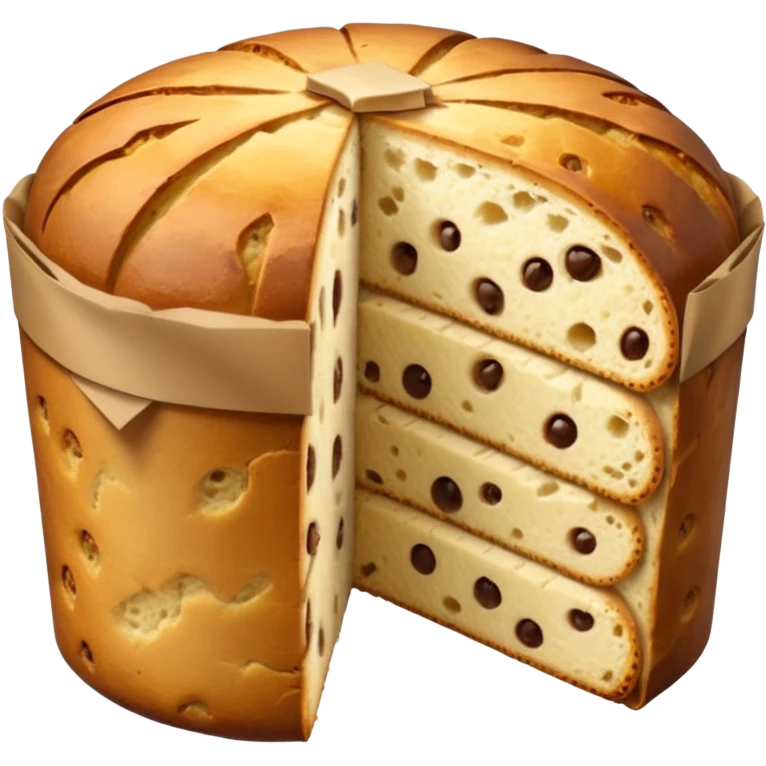 panettone classico, fallo tagliato con una fetta e con la carta a torno emoji