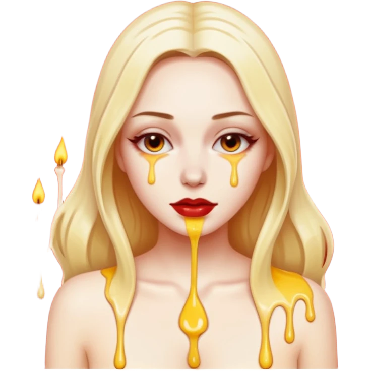 Woman dripping hot wax onto her own skin, controlled pain, ceremonial atmosphereWoman dripping hot wax onto her own skin, controlled pain, ceremonial atmosphere emoji