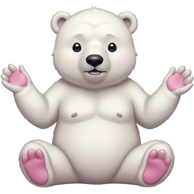 Make a humanoid polar bear shrugging, showing only from chest above, no legs, his nose must be pink emoji