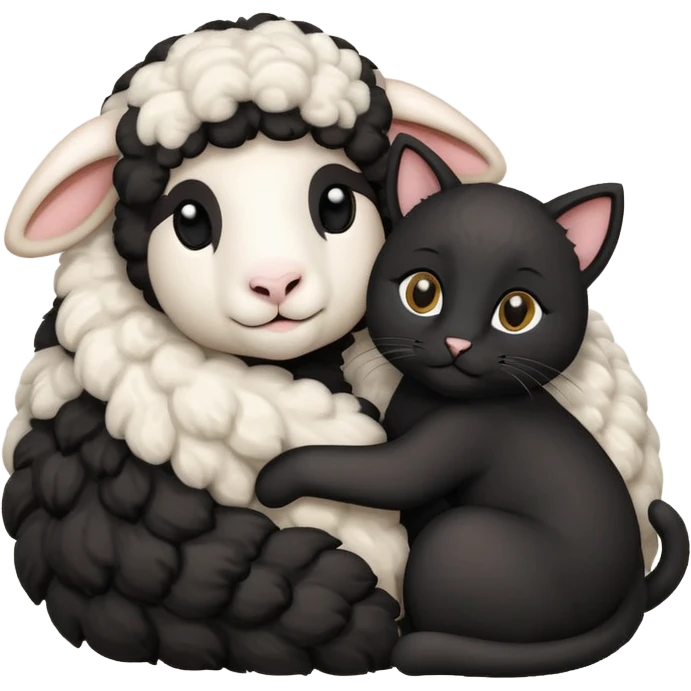 SHeep hugging a black cat emoji