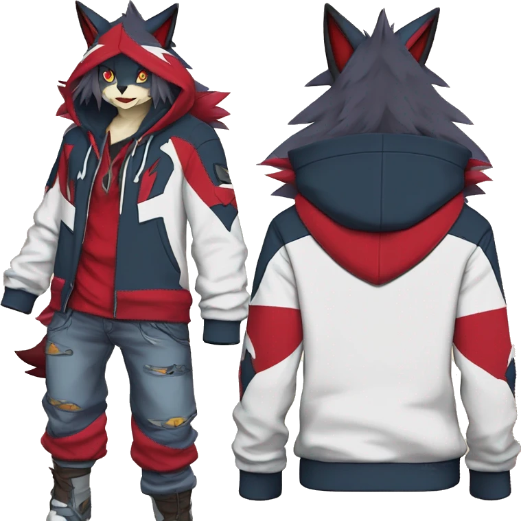 Edgy Cool Anthro Zoroark-Zangoose-Litten Fakemon Fursona Hoodie Full Body emoji