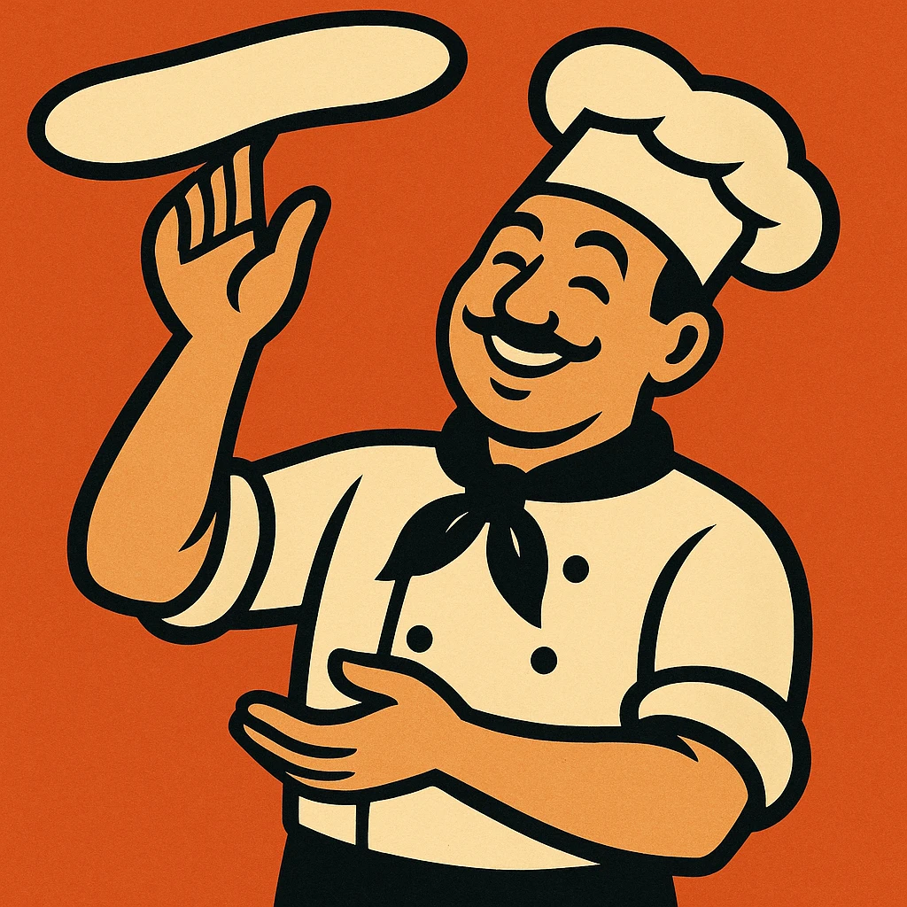 smiling Italian chef spinning pizza dough emoji