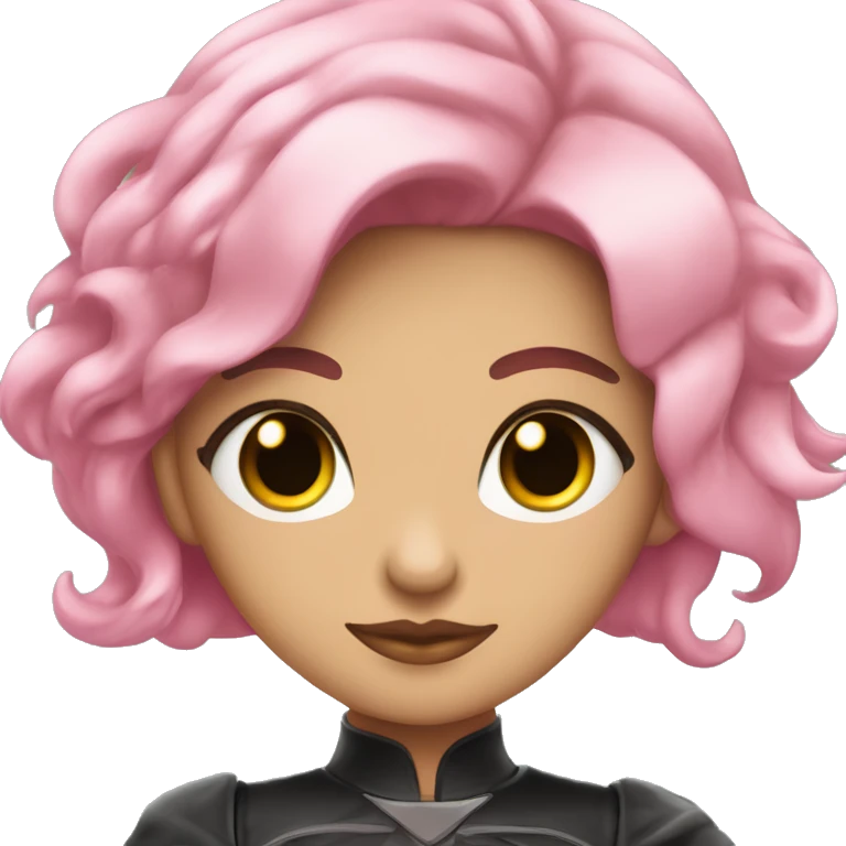 Chica blanca de ojos verdes con pelo negro y mechas rosas emoji