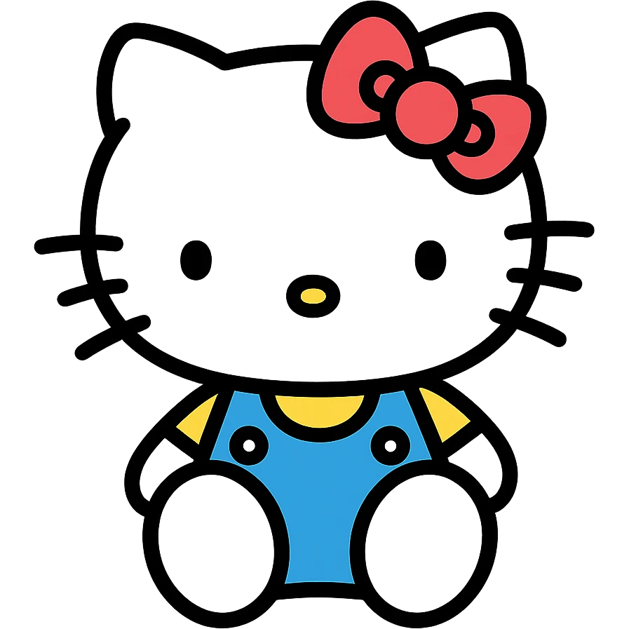 Hello Kitty color outline icon, black outlines with subtle color accents emoji