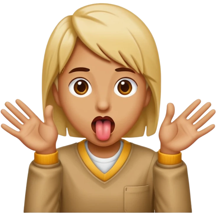 someone sticking out their tounge and their hands looking like their opening something on the side emoji