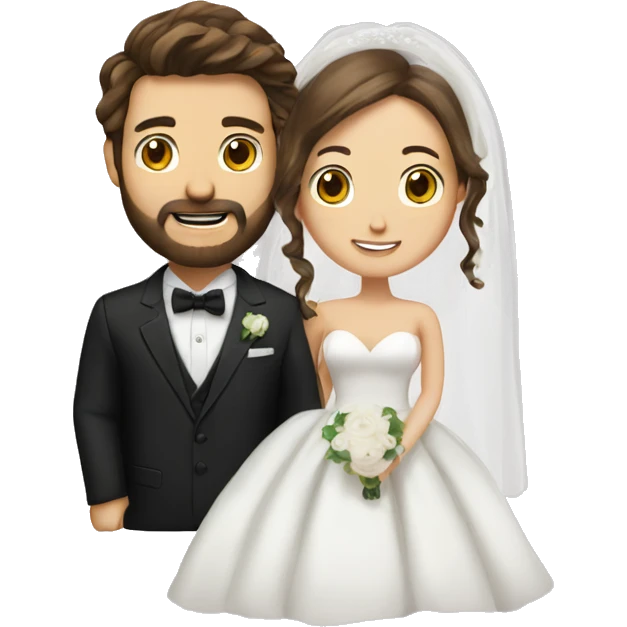 Groom with brown hair and beard and bride with brown hair  emoji