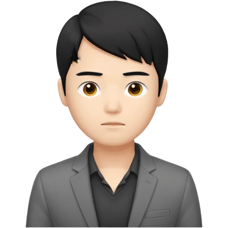 asian young man with black hair covering forehead in grey blazer and black t-shirt  emoji