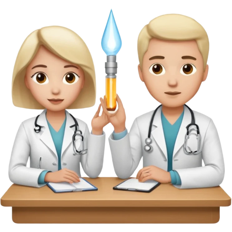 un medico y su paciente, sentados en una mesa  emoji