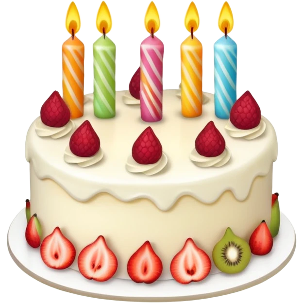 birthday cake with fruit toppings and candles emoji