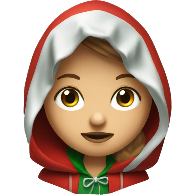 Red riding hood wearing red hood and with very green eyes emoji